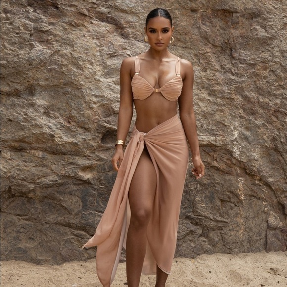 NEW JLUXLABEL Tan Mesh Structured Round Bikini Top - Picture 8 of 16